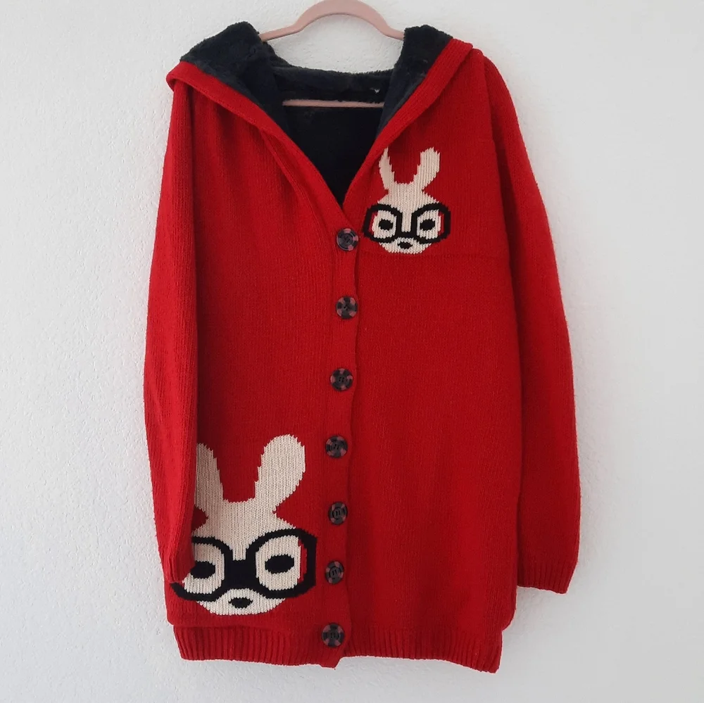 Misslook Smart Rabbit Fleece Lined Cardigan Sweater F